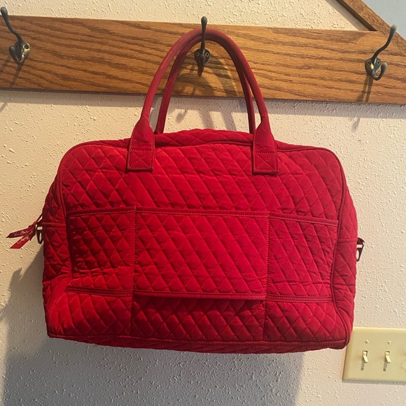 Red Quilted Vera Bradley Weekender Bag - Picture 8 of 11